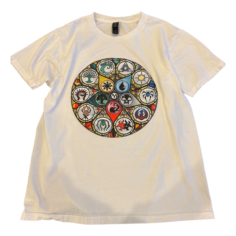 Gildan Magic The Gathering Mana Symbols White graphic T Shirt Adult Medium